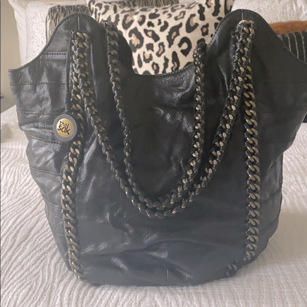 Genuine leather black shoulder bag
